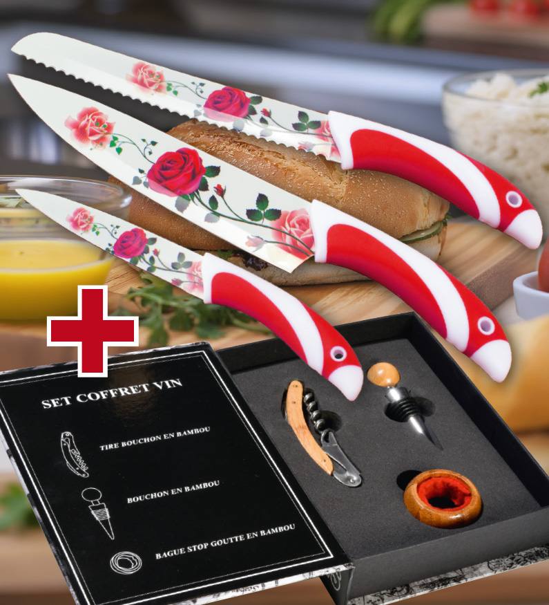 cadeau 3 COUTEAUX du chef + COFFRET du sommelier