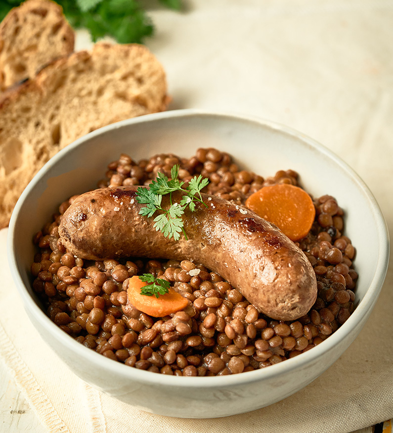 Saucisse de Toulouse aux lentilles du Lauragais